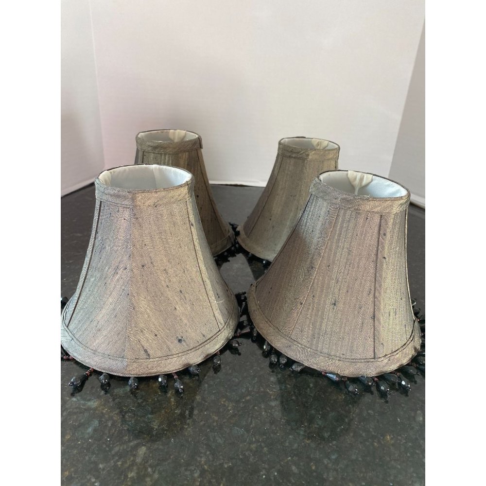 Greenish/Blackish/Grayish 6" Chandelier Shades, Black Beaded Fringe (Qty. 4)